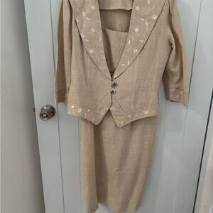 Elegant Tan Skirt Suit with Embroidered Details